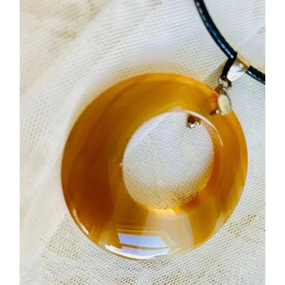Women's Charm Round Brown Murano Pendant Cord Necklace - Picture 1 of 6